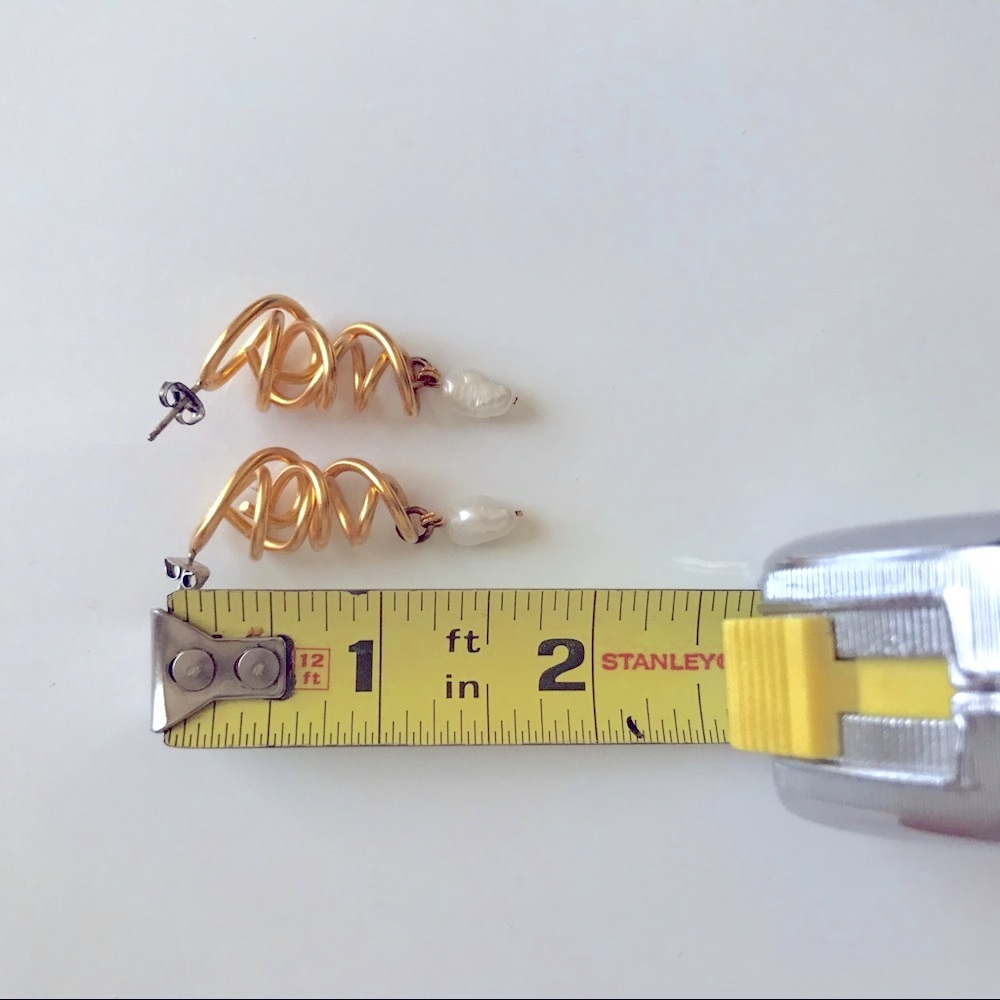 GOLD Swirl Earrings with Freshwater Pearl Dangle - Picture 6 of 7